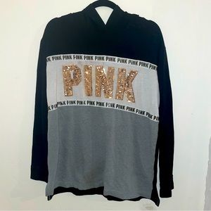PINK Rose Gold Sequin Black and White Pull-over Hoodie Size Medium